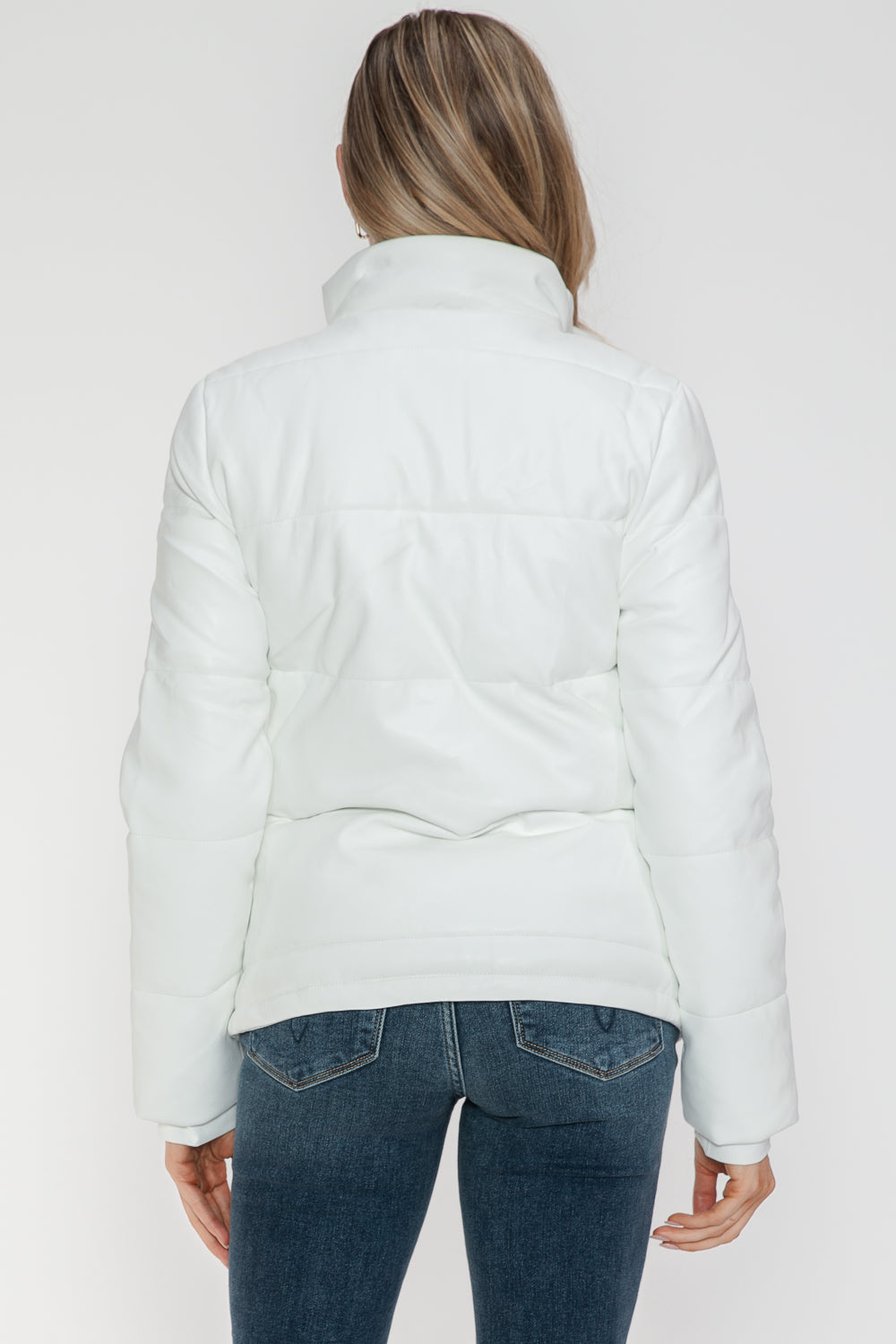 White Ymi Pocketed Zip Up Turtleneck Puffer Jacket 1
