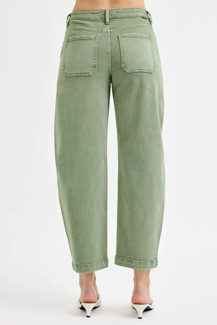 Olive Risen Full Size Tummy Control High Rise Crop Barrel Jeans Plus Size