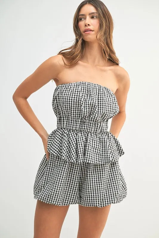 Black Mable Gingham Tube Top And Shorts Set
