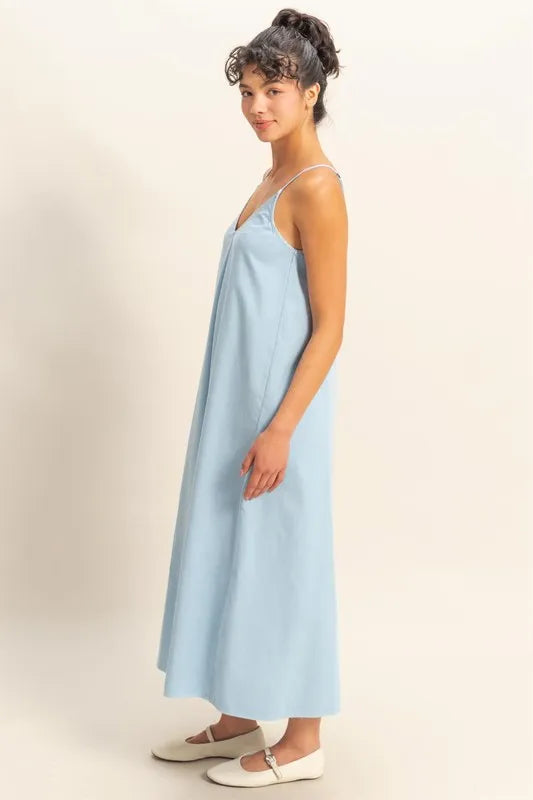 Baby Blue Hyfve Dyed V Neck Loose Dress 2