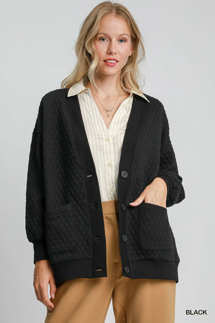 Black Umgee Button Up Jacquard Cardigan