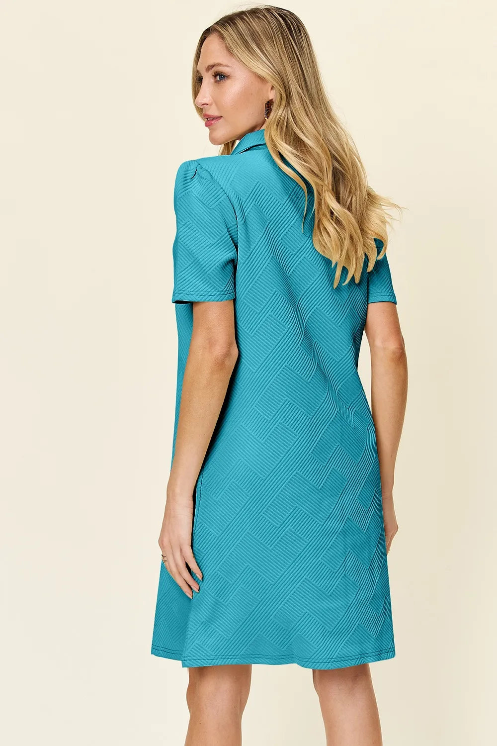 Tangerine Double Take Full Size Texture Collared Neck Short Sleeve Dress