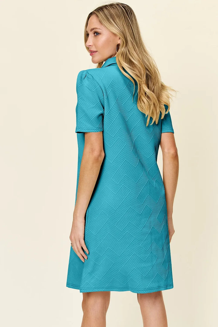 Tangerine Double Take Full Size Texture Collared Neck Short Sleeve Dress