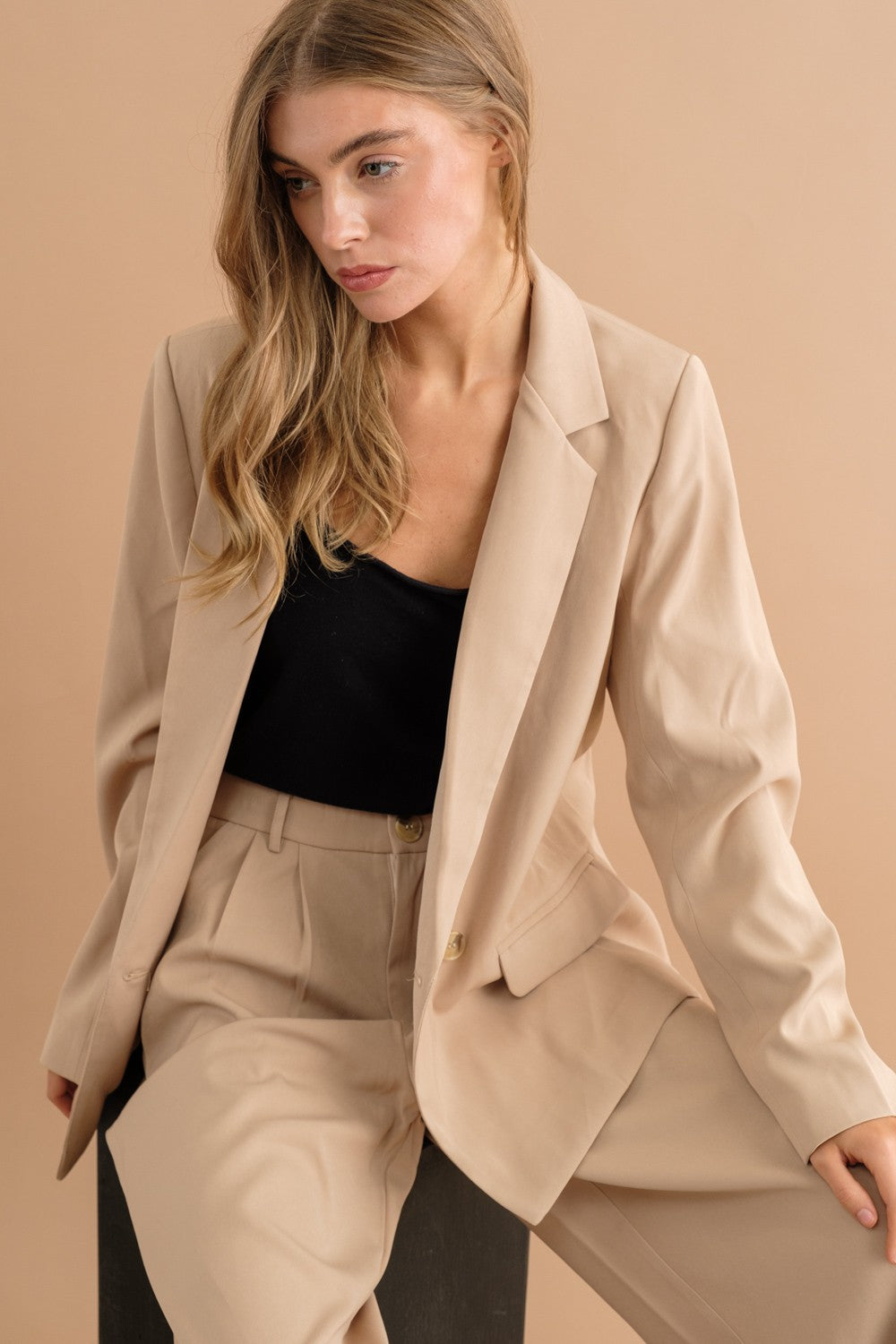 Beige Double Button Blazer Jacket