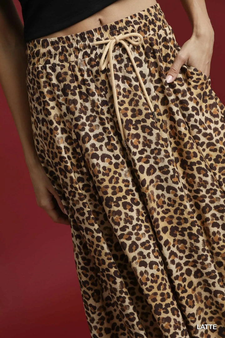 Umgee Drawstring Leopard Midi Skirt 1