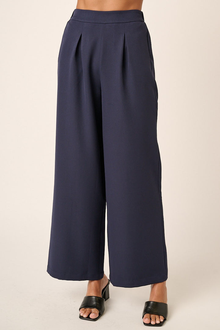 Dark Navy Mittoshop Inverted Pleat Detail Wide Leg Pants 1