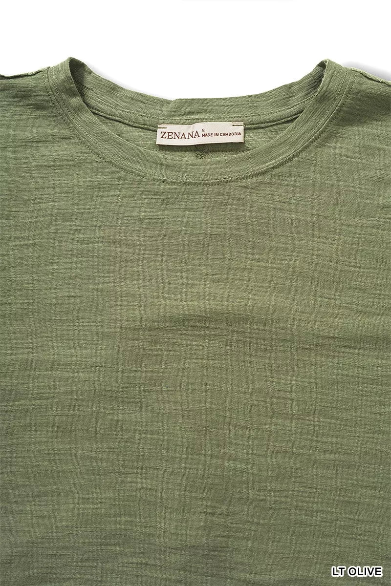 Lt Olive Zenana Slub Short Sleeve Tee