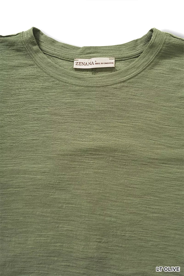 Lt Olive Zenana Slub Short Sleeve Tee