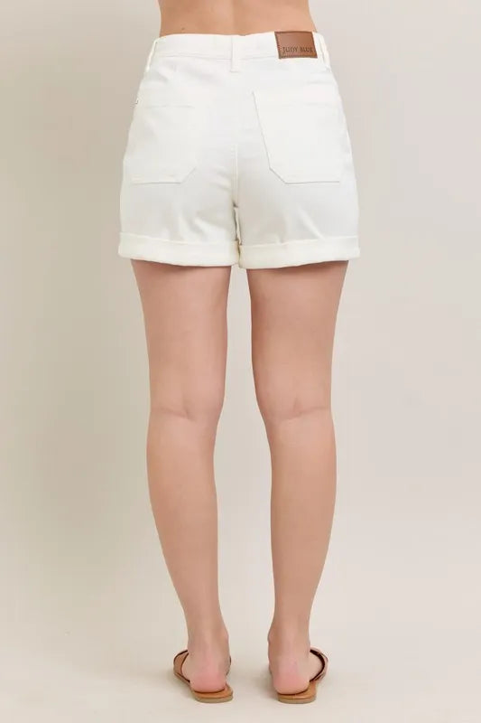 Wht Judy Blue Full Size High Waist Cuff Denim Shorts Plus Size