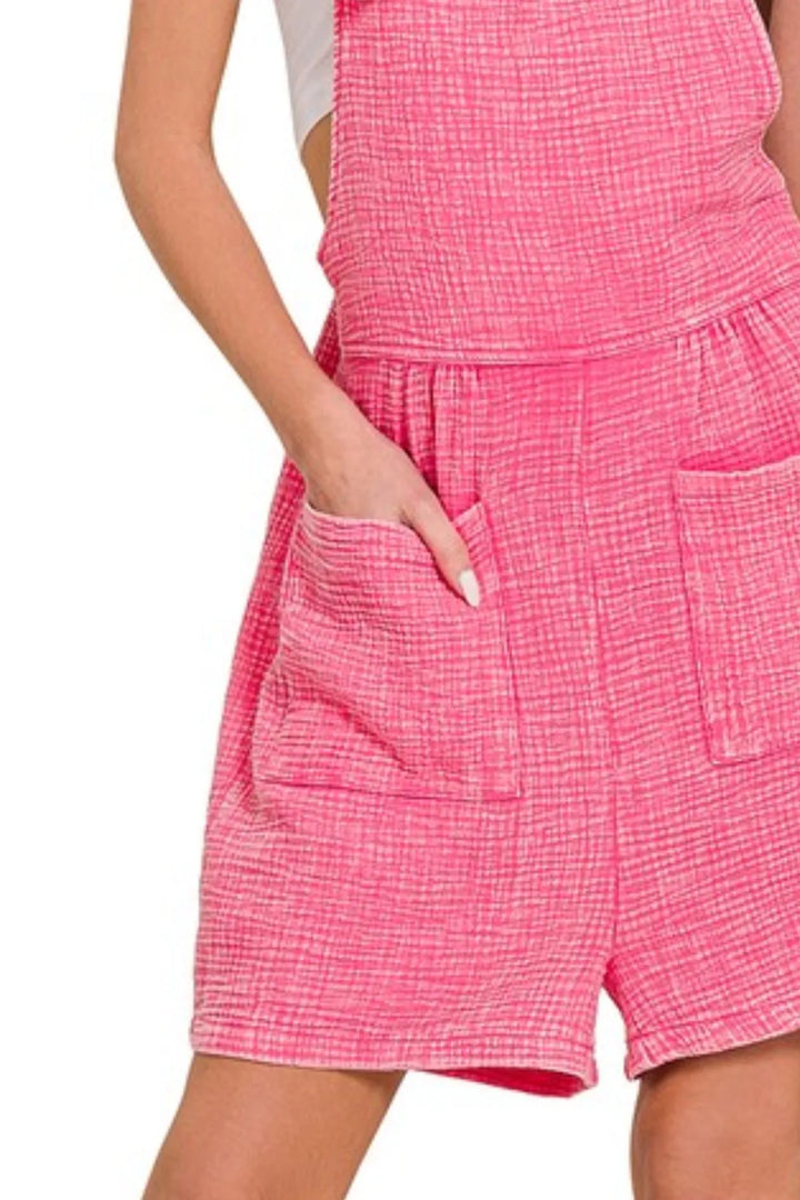 Fuchsia Zenana Woven Double Gauze Acid Washed Romper 3