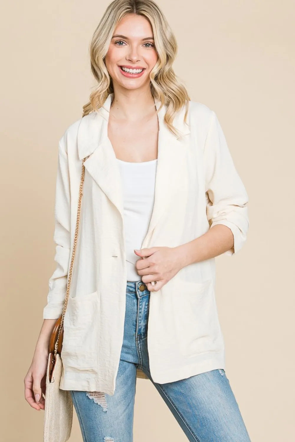 New Ivory Culture Code One Button Long Sleeve Blazer With Pockets