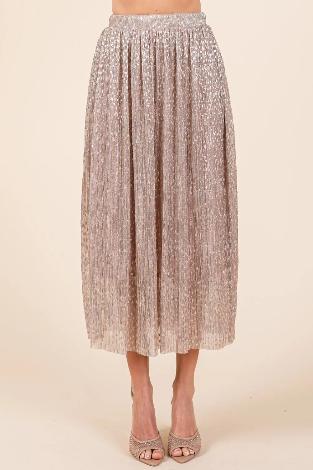 Blush Mittoshop Metallic Glitter Speckle Print Elastic Midi Skirt 1