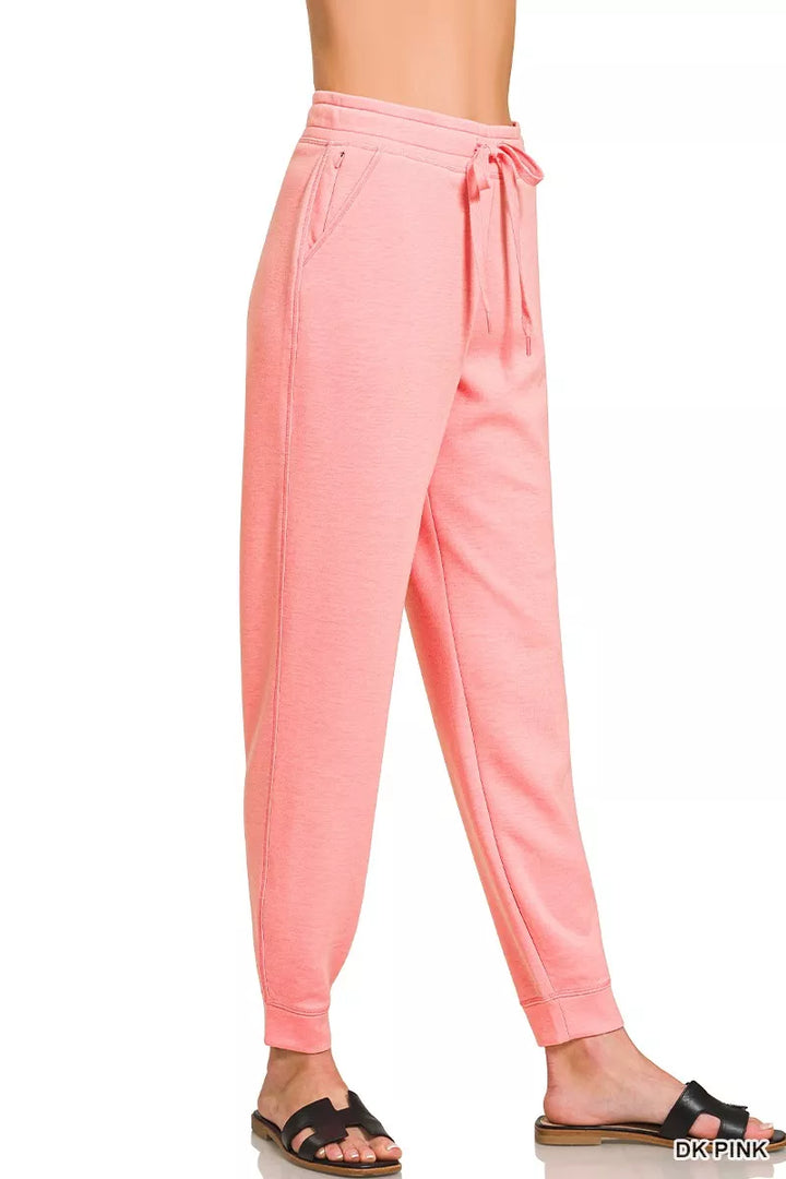 Dk Pink Zenana Drawstring Scuba Joggers With Pockets 2