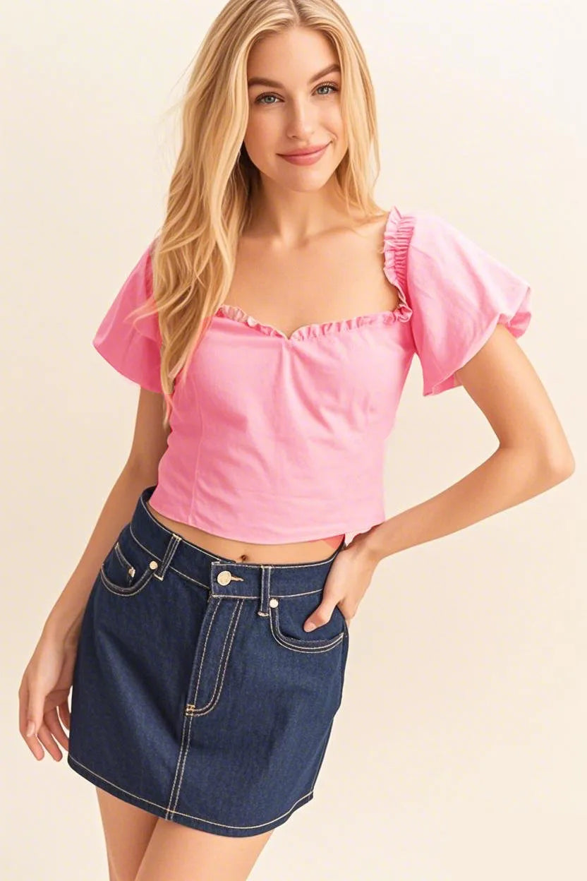 Pink Hyfve Puff Sleeve Sweetheart Neck Top 3