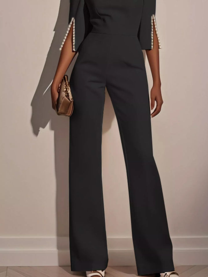 Black Wide Leg Jumpsuit With Slit Sleeve