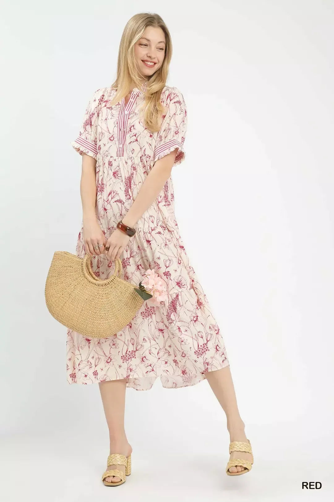 Umgee Floral Tiered Midi Dress With Ruffle Trim 1