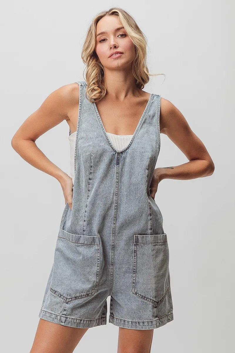 Lt Denim Bibi Patch Vintage Washed Denim Shortall