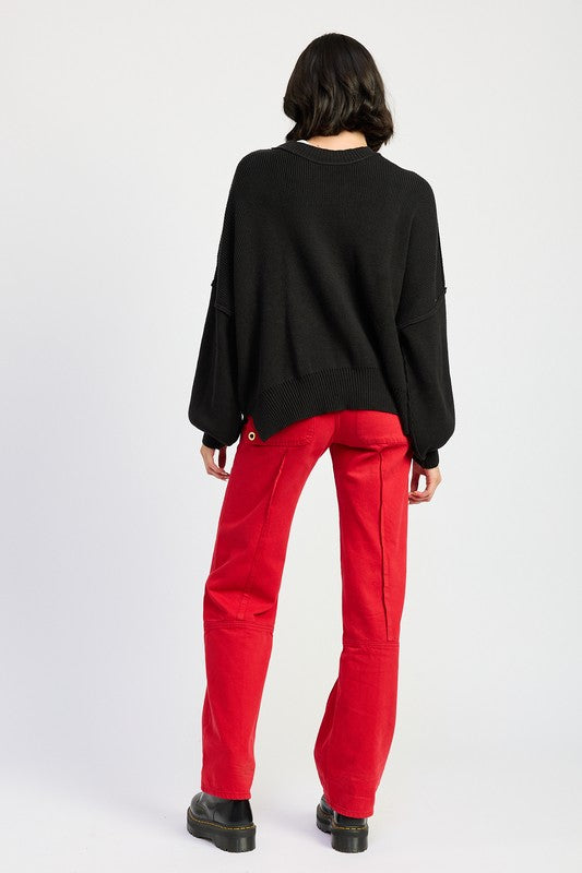 Over Fitted Long Sleeve Sweater Top