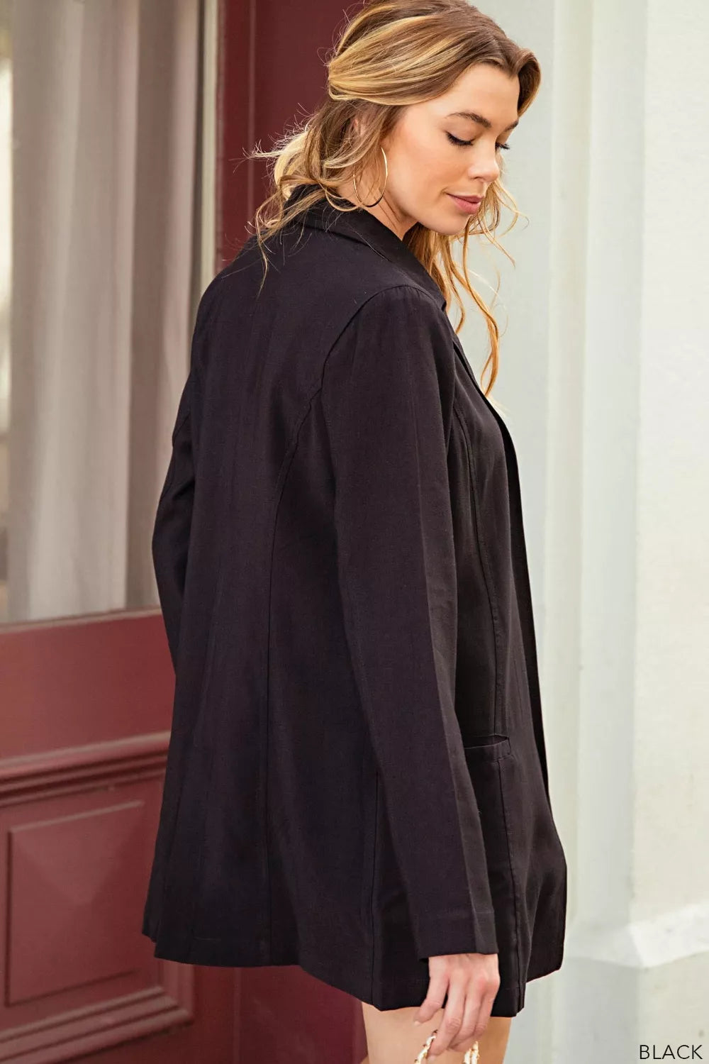 Black Kori America Open Front Long Sleeve Blazer