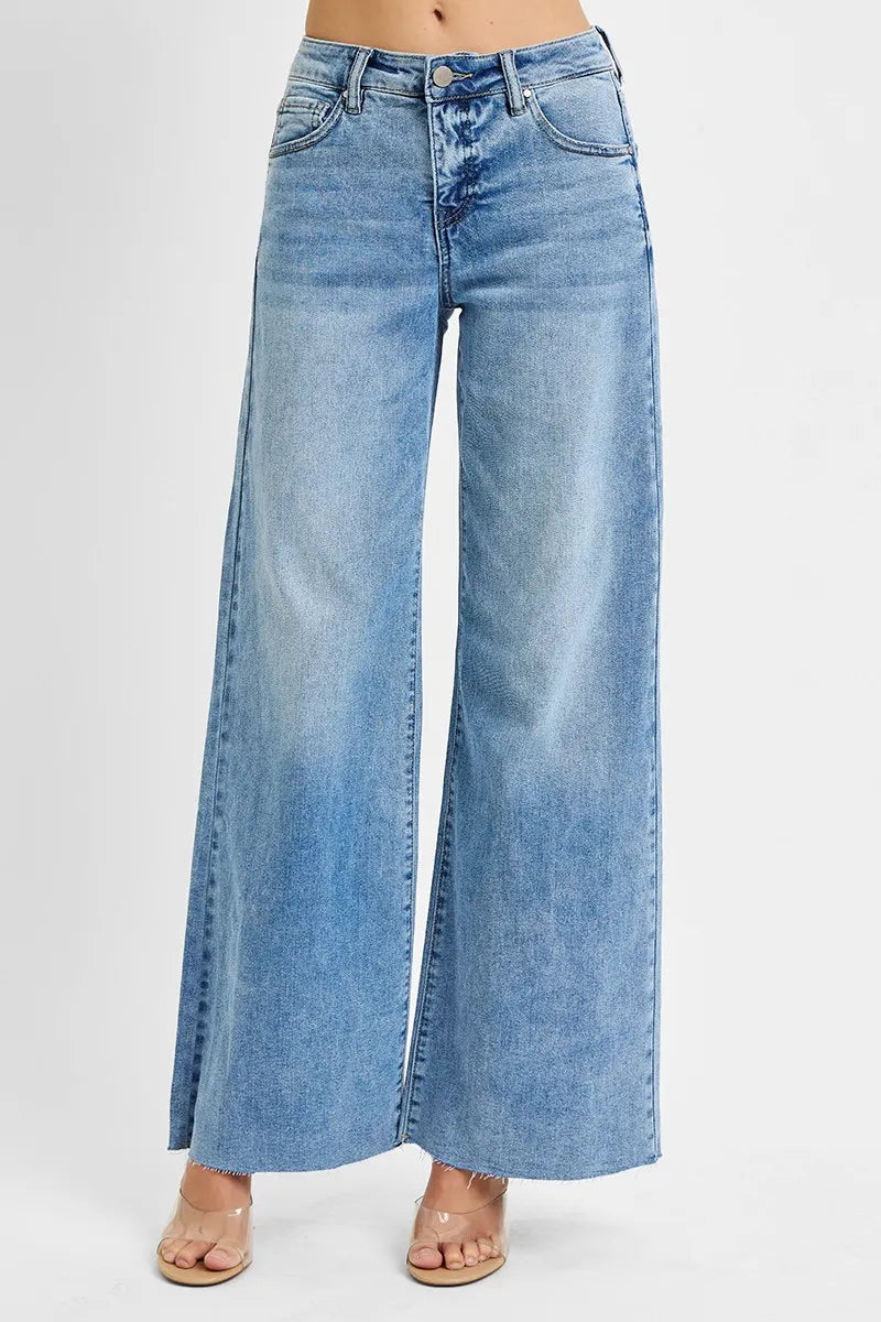 Light Risen Full Size Tummy Control High Rise Ankle Palazzo Jeans Plus Size