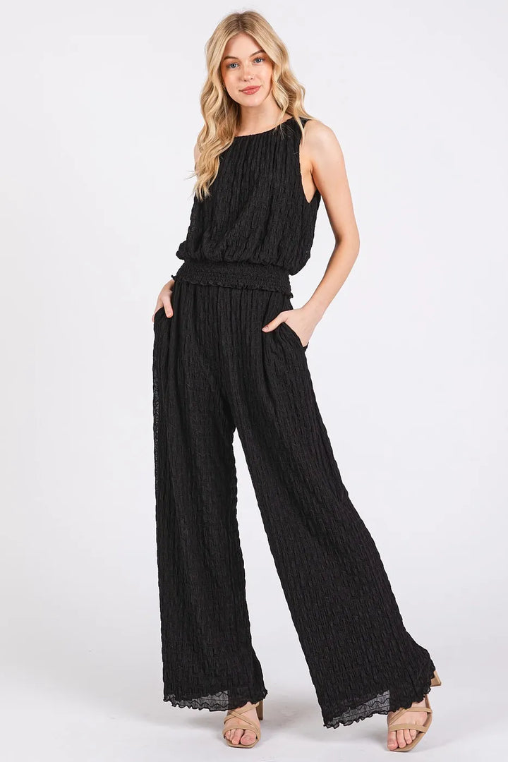 Black Mittoshop Textured Stretchy Crop Tank And Pants Set