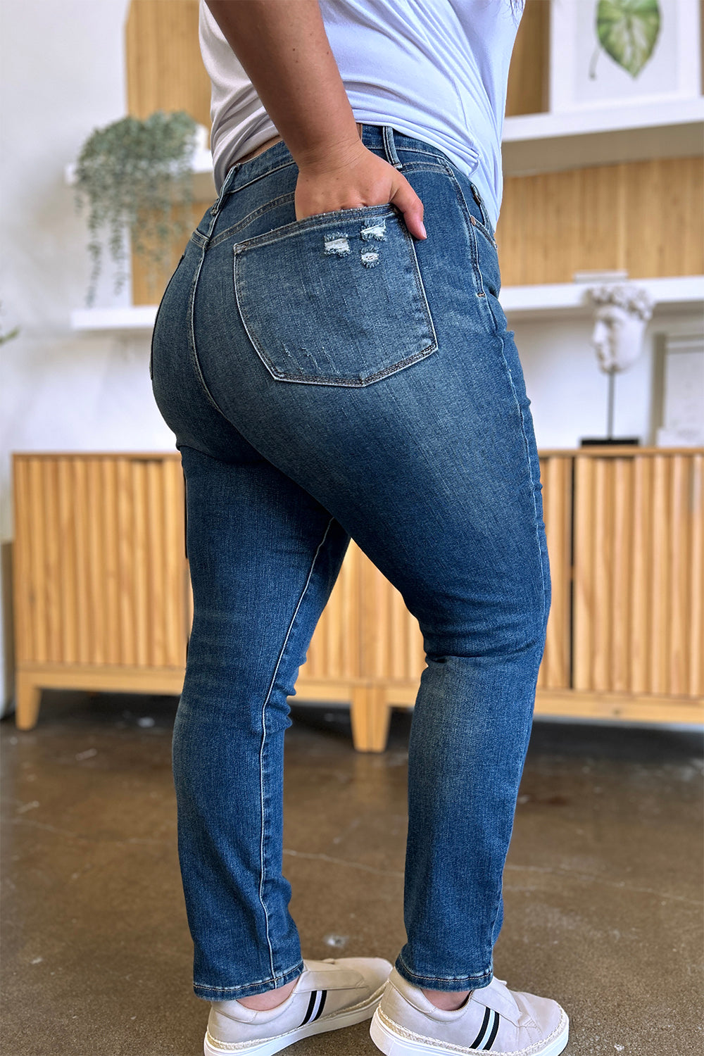 Dark Judy Blue Full Size Tummy Control High Waist Slim Jeans