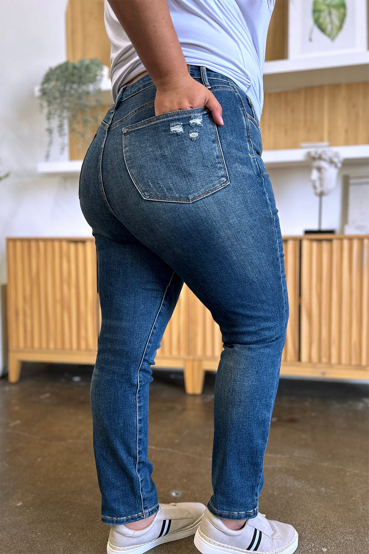 Dark Judy Blue Full Size Tummy Control High Waist Slim Jeans