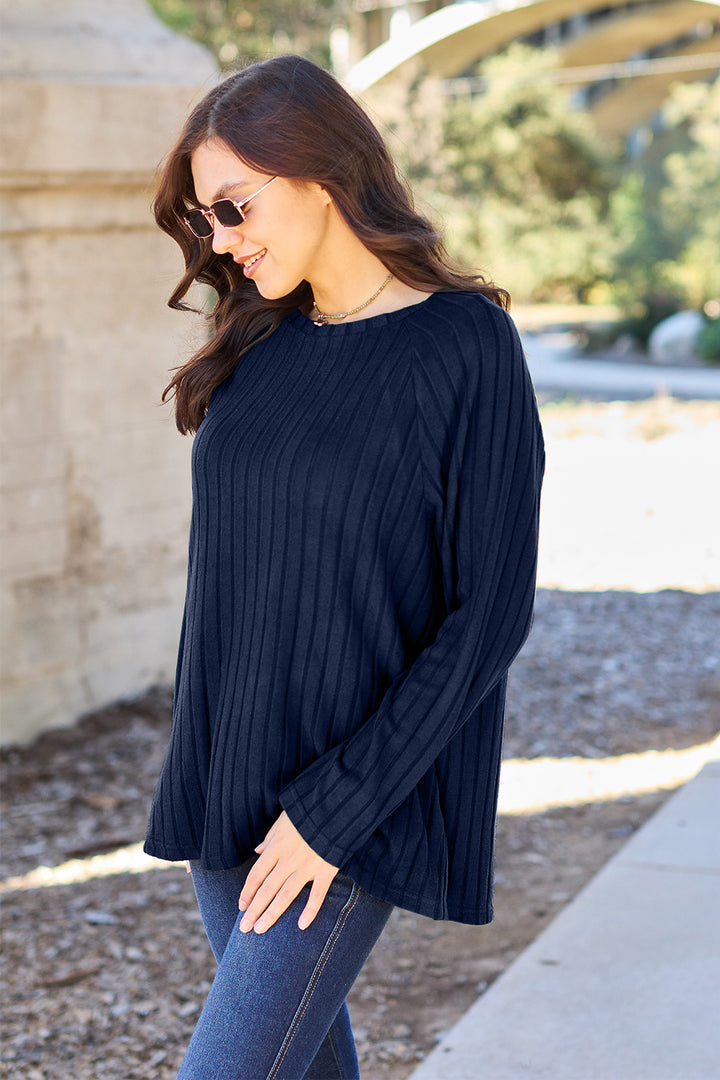 Scarlet Basic Bae Full Size Ribbed Round Neck Long Sleeve Knit Top 1