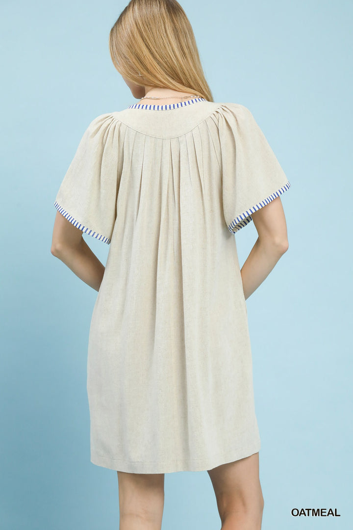 Oatmeal Umgee Linen Trim Tunic Dress 2