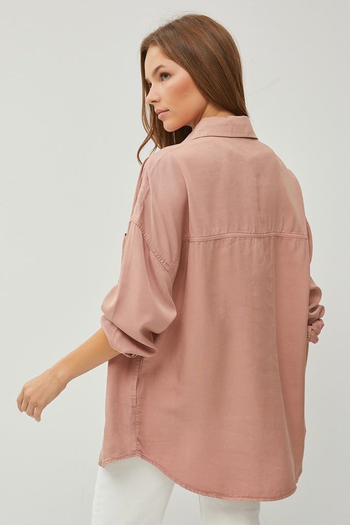 Mauve Risen Full Size Button Up Long Sleeve Denim Shirt