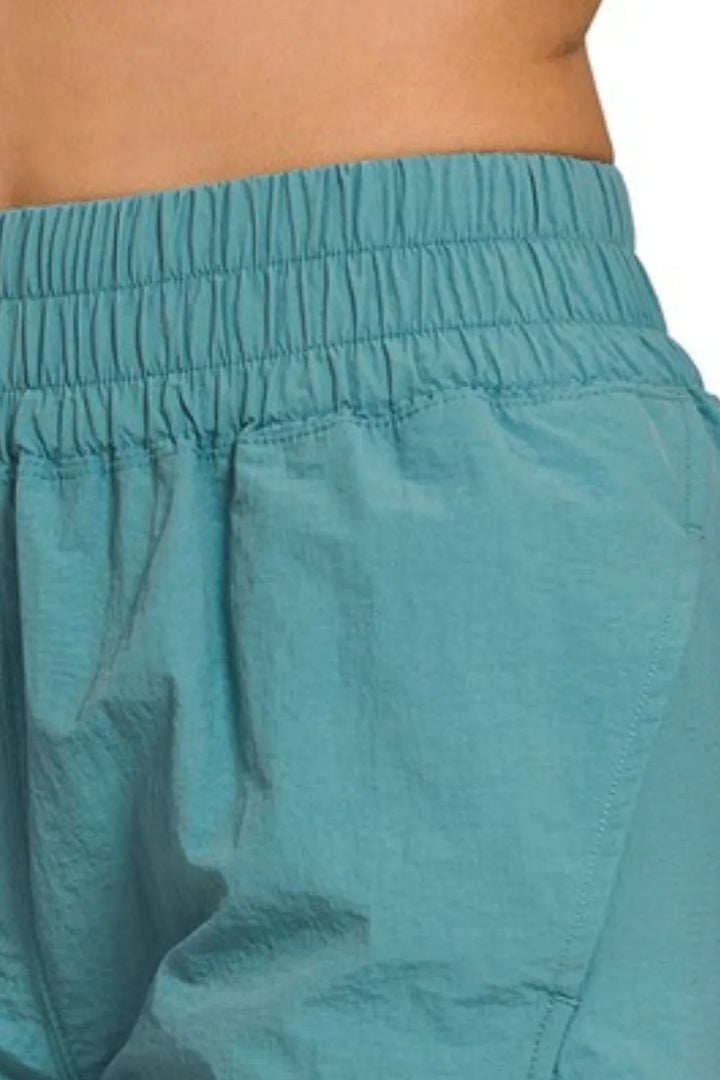 Dusty Teal Zenana Windbreaker Smocked Waistband Running Shorts 5