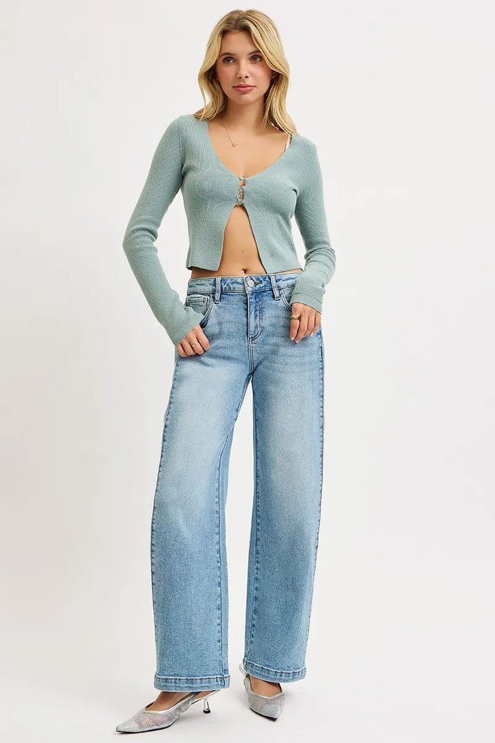 Medium Risen Mid Rise Wide Barrel Transferable Leg Snap Jeans