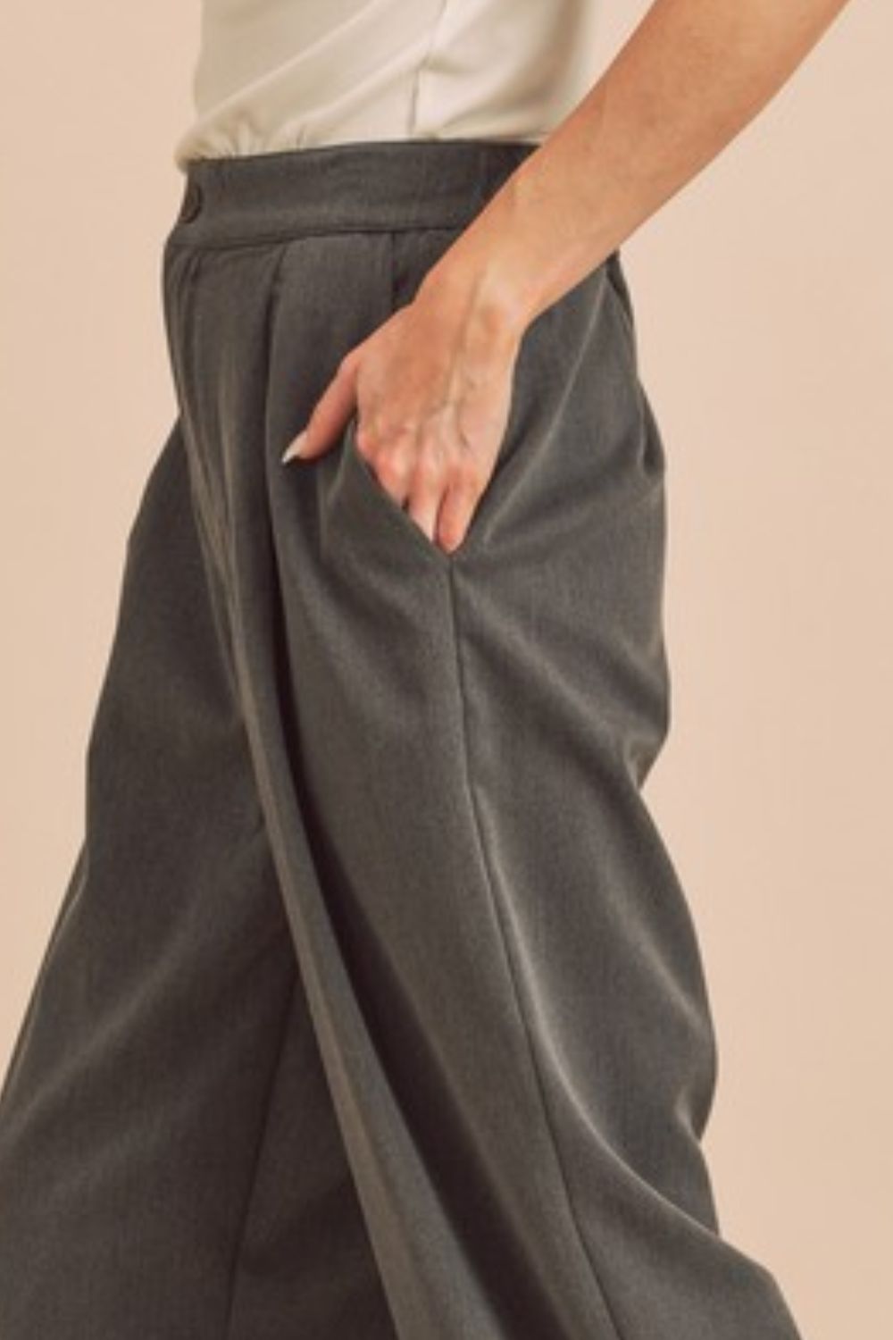 Charcoal Aemi Co High Waist Wide Leg Pants With Side Pockets