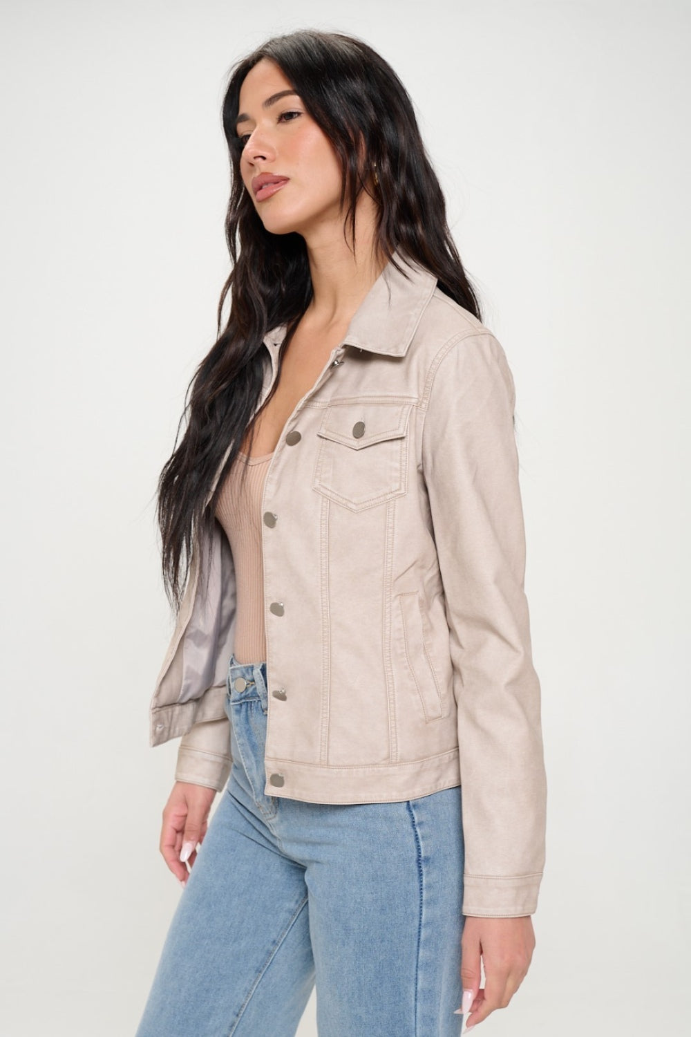 Cream Coalition La Button Down Cargo Vegan Leather Shacket