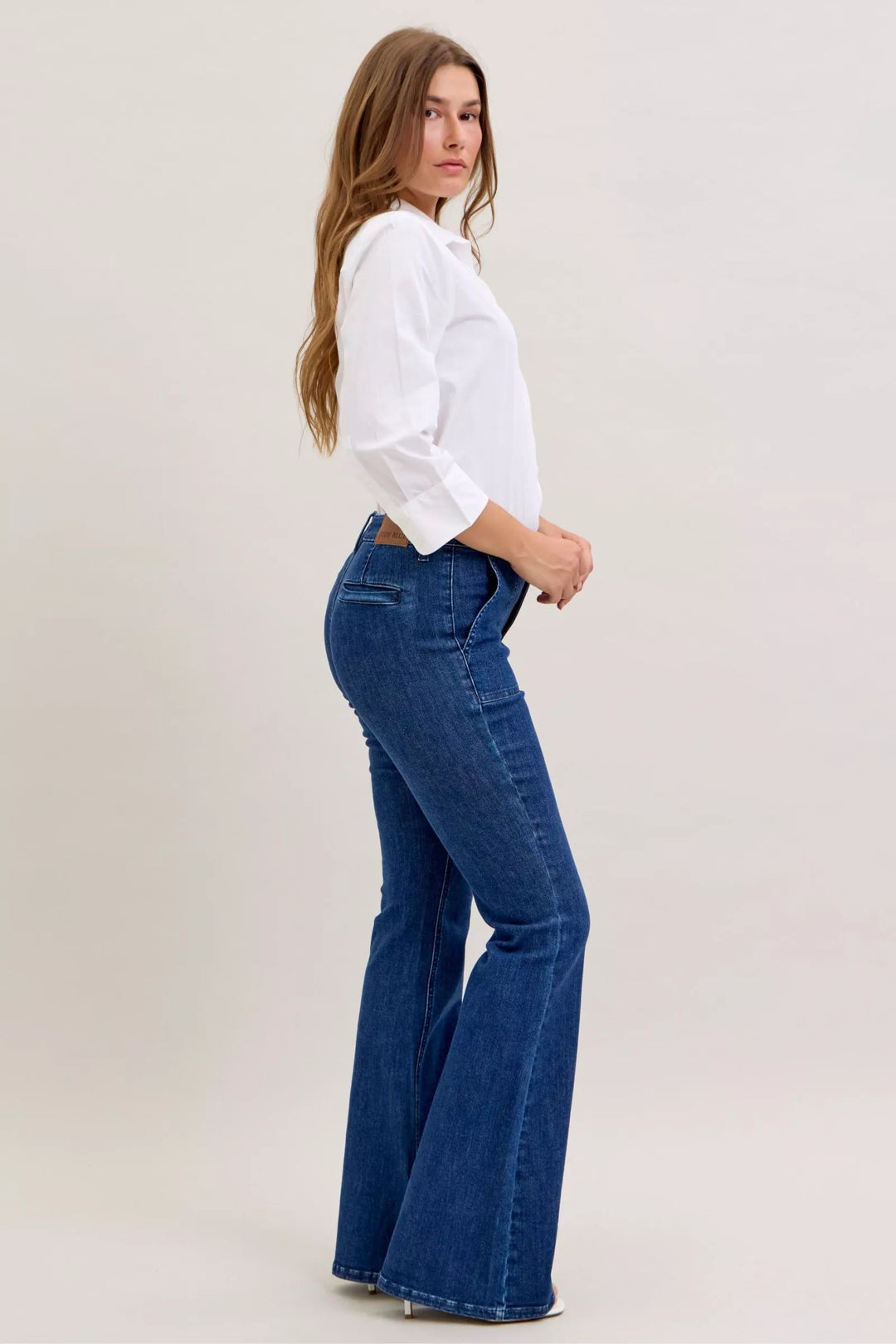 Dk Judy Blue High Waist Flare Jeans With Front Patch Pockets