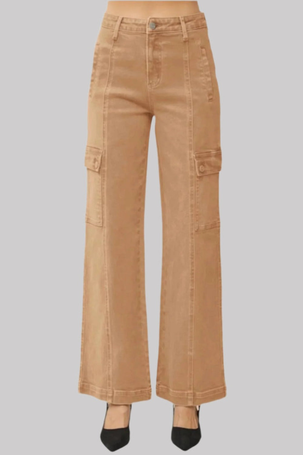 Cocoa Risen Full Size High Rise Wide Leg Cargo Jeans