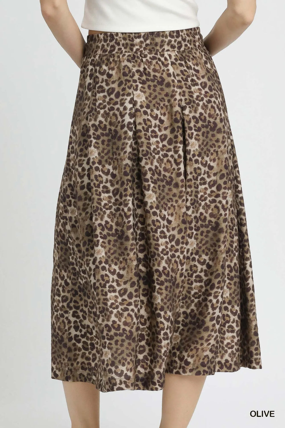 Olive Umgee Drawstring Leopard Midi Skirt