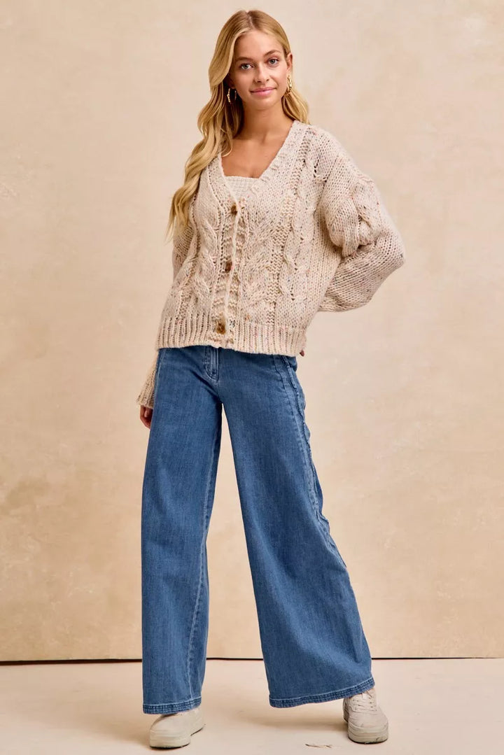Bibi Wavy Side Edge Detail Lined Wide Leg Jeans
