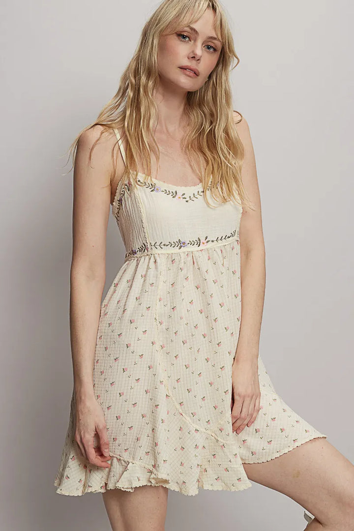 Cream Pol Ruffled Hem Floral Print Cami Mini Dress