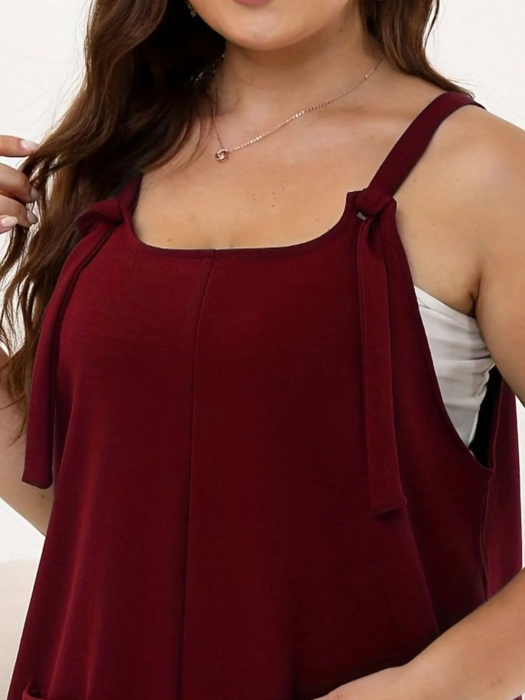 Lake Green Plus Size Knotted Strap Romper With Pockets