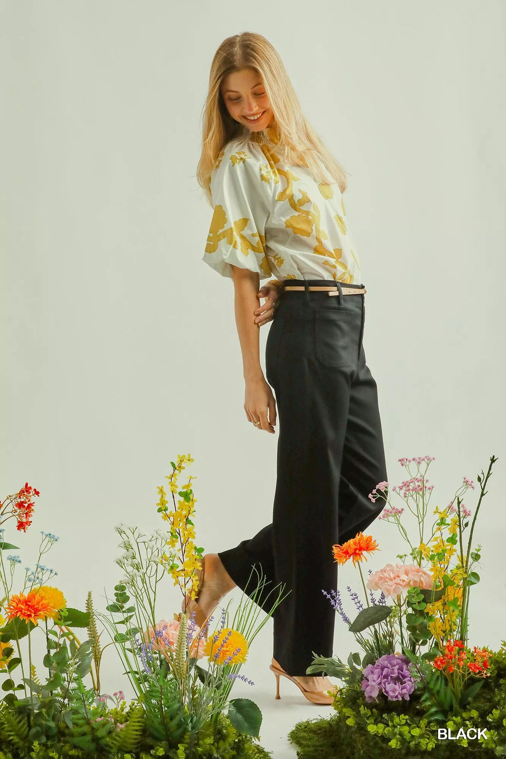 Black Umgee Button Stretched Pants