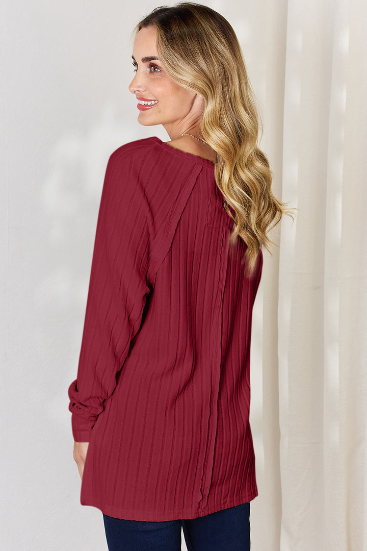 Light Gray Basic Bae Full Size Ribbed Round Neck Slit T Shirt