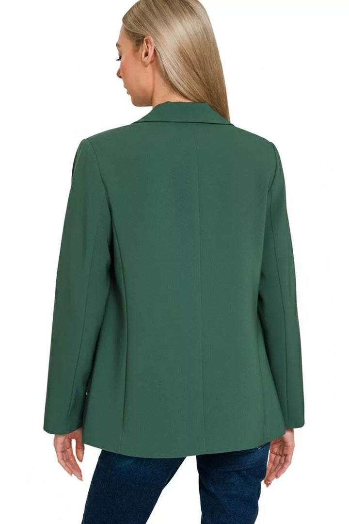 Hunter Green Zenana Woven Long Sleeve Blazer With Lining 7