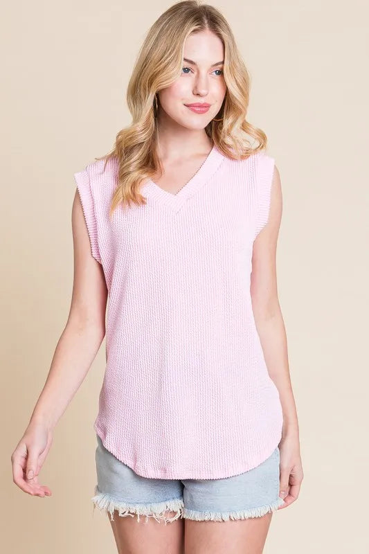 Pink Bombom Rib Knit V Neck Tank
