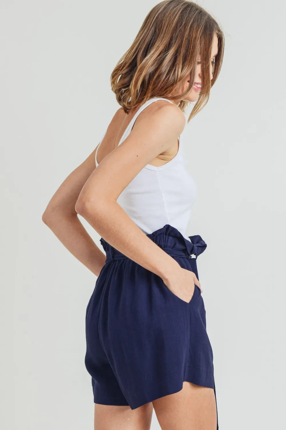 Navy Cotton Bleu By Nu Label Buckle Belt Cotton Linen Shorts