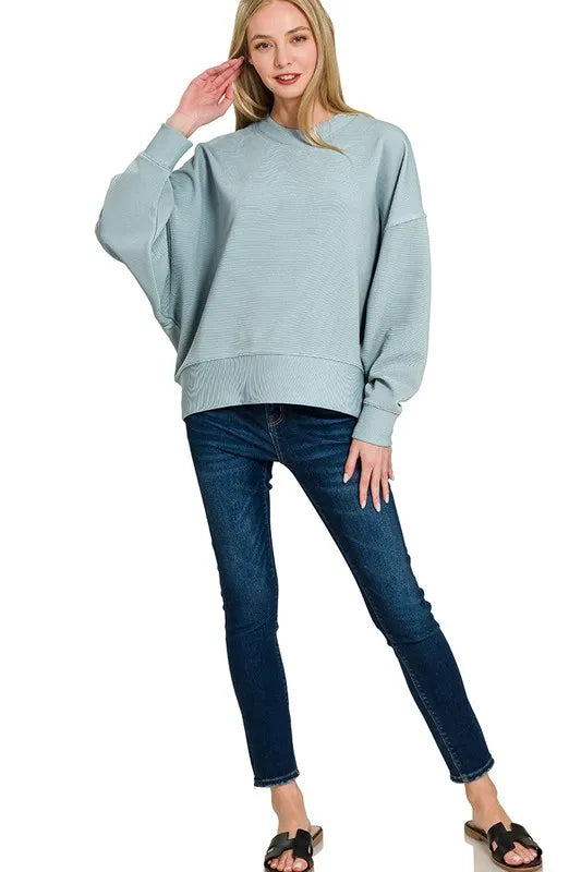 Zenana Ribbed Balloon Sleeve Sweatshirt