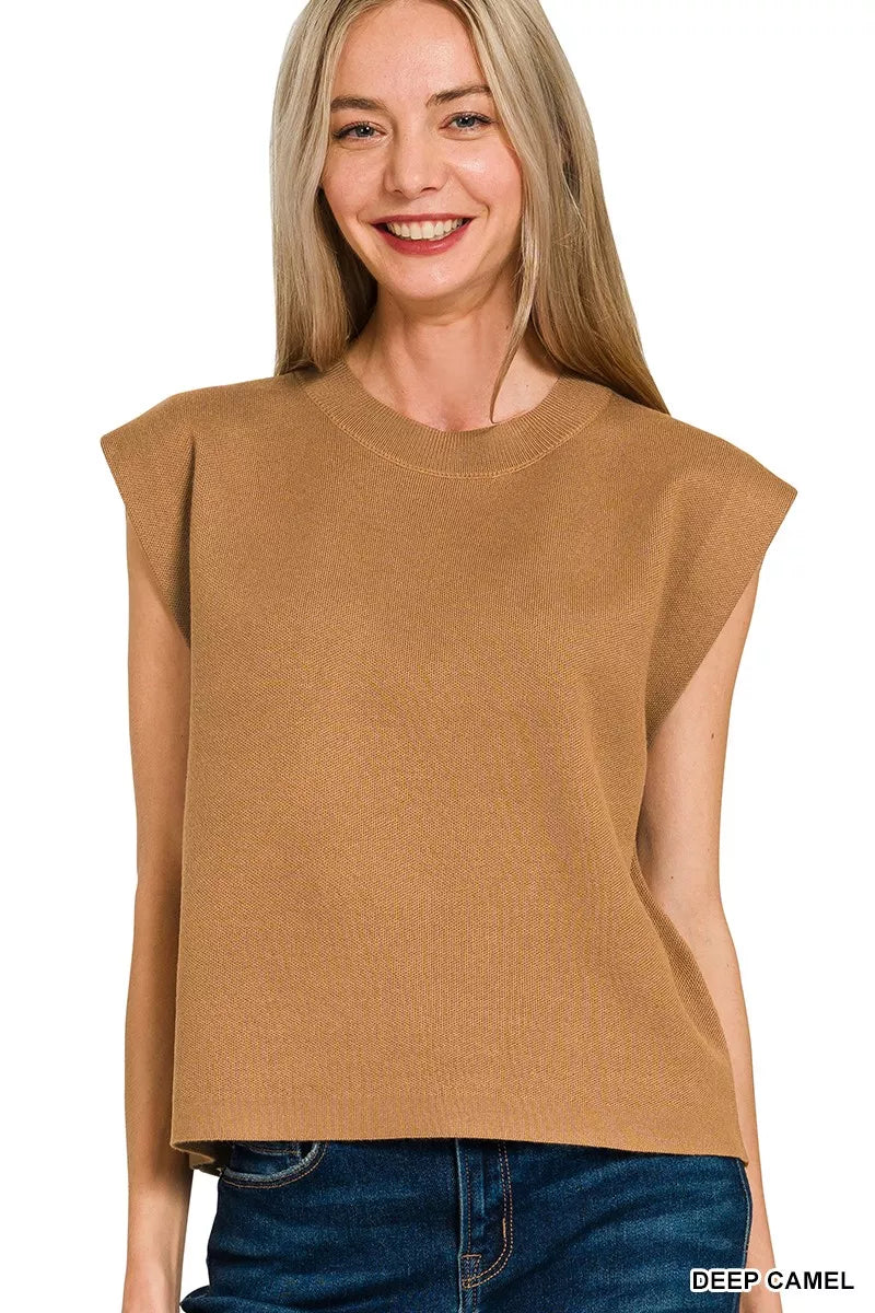 Deep Camel Zenana Round Neck Viscose Sweater Vest