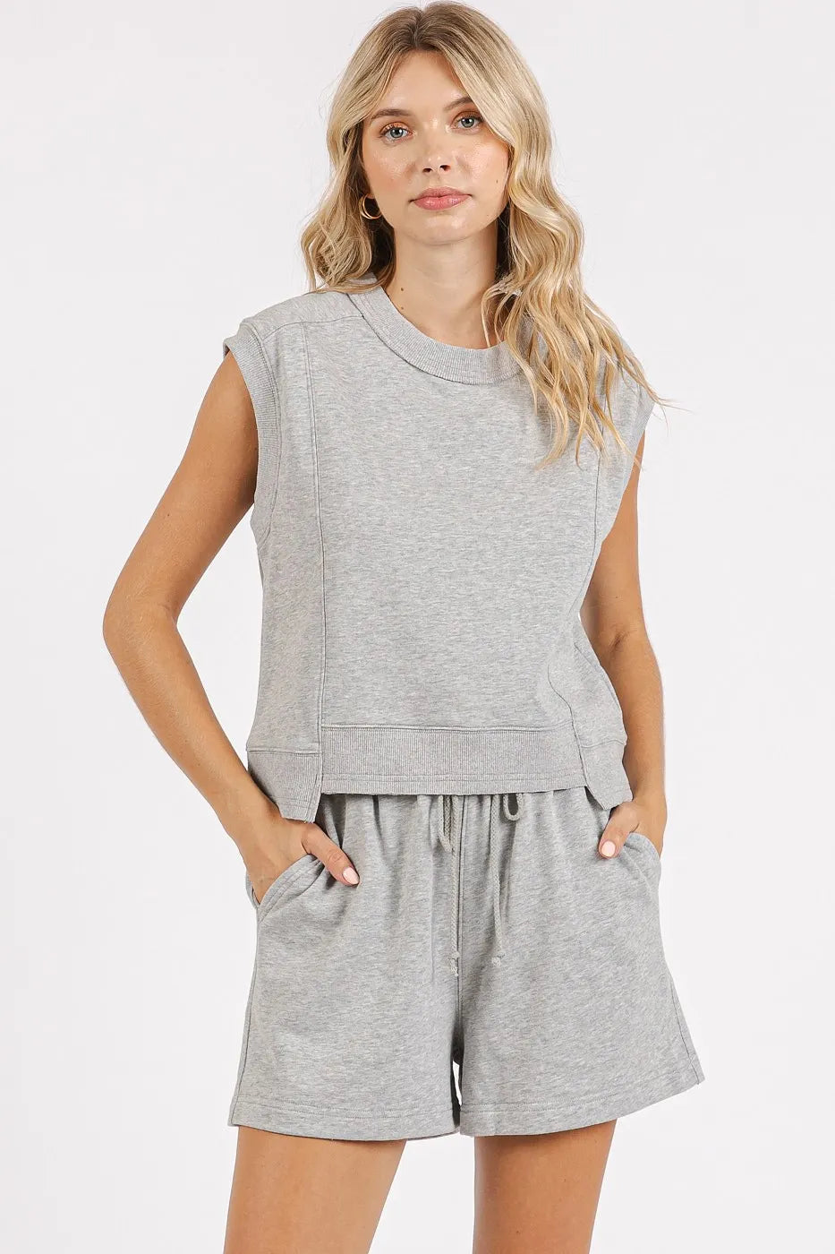 H Grey Mittoshop French Terry Crew Neck Top And Shorts Set