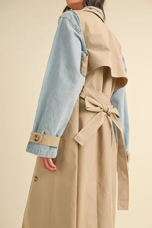 Mable Layered Look Trench Coat With Denim Jacket