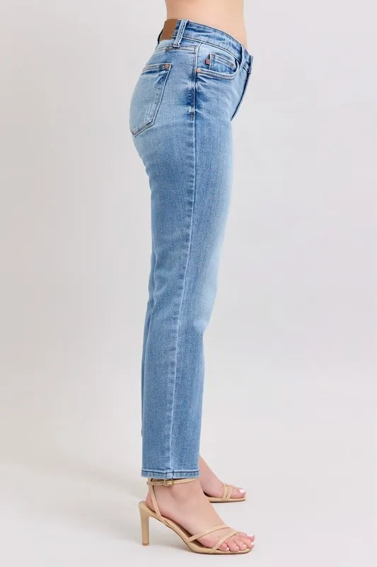 Md Judy Blue Full Size Mid Rise Vintage Wash Slim Jeans With Cell Phone Pocket Plus Size